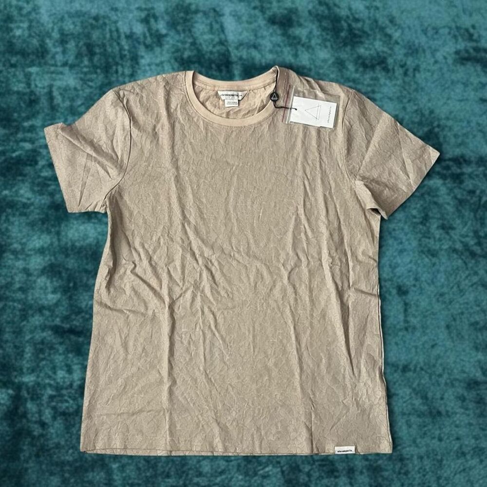 Eleven Paris NWT Beige Textured Crinkle Short Sleeve T-Shirt Size L